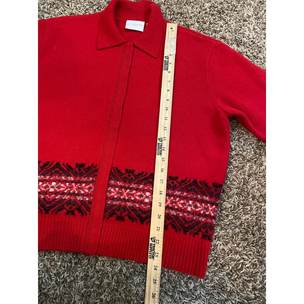 Liz Claiborne Women Large Cardigan Sweater 100% Wool Red Classic Preppy - Picture 5 of 8